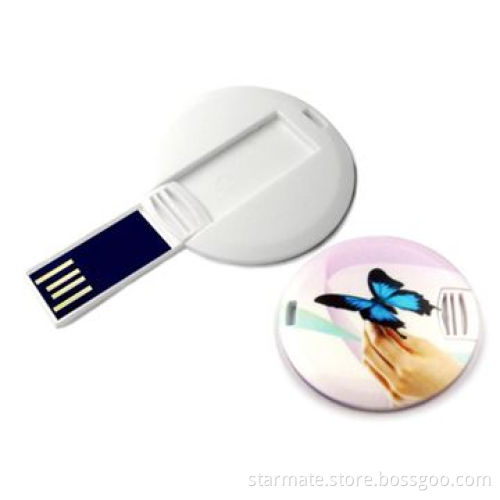 Round Mini Credit-card USB Flash Drive with Digital Print, 64 to 32GB Capacity
